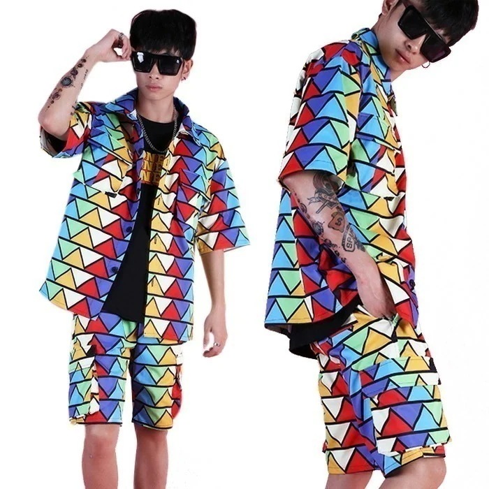 ダンス衣装 JAZZ DS ストリート系 B系 韓流 ファッション 半袖 ショートパンツ 上下2点セット 男性用 演出 舞台服 ダンスウェアスター ダンスウェア メンズ ダンスウエア トップス HIP