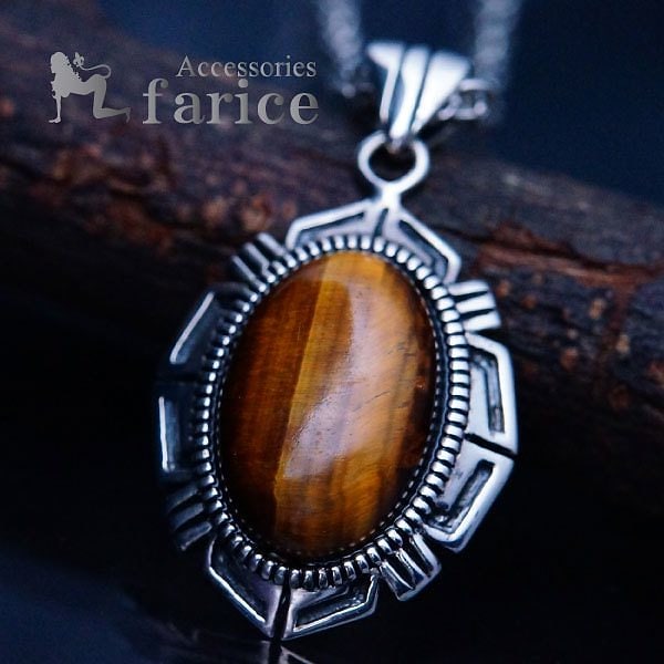 天然石 タイガーアイ(虎眼石)装飾 ネイティブアメリカン飾り彫りデザイン メンズ＆レディース インディアンジュエリー シルバー925 ペンダント ネックレス