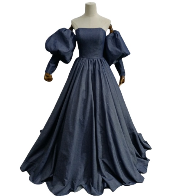 デニムドレス ブルーグレー ベアトップ 取り外し袖 カラードレス 披露宴/二次会 27,742円