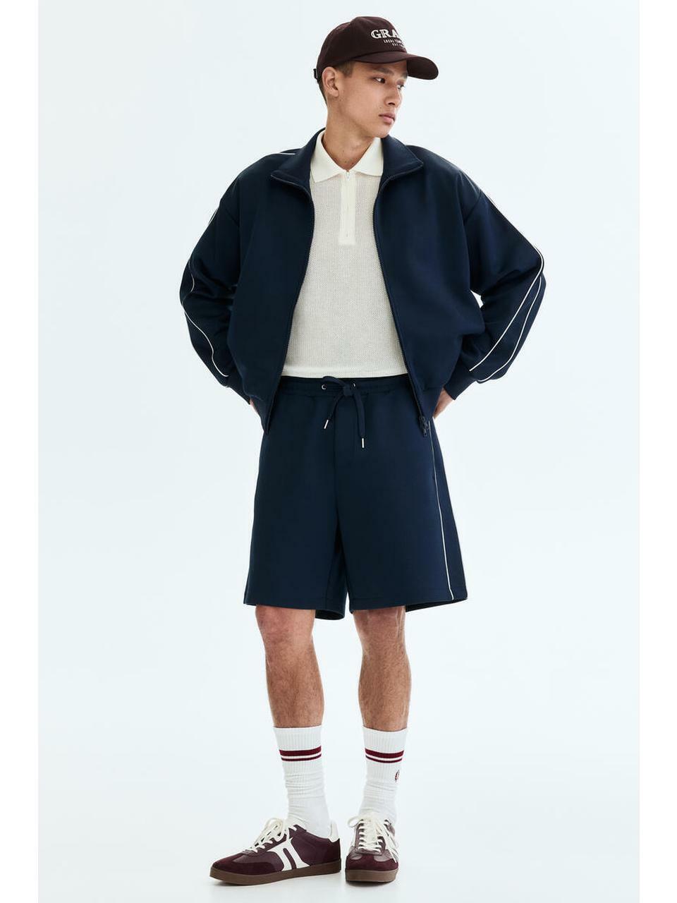 H&M ショーツリラックスフィットダークブルーホワイト 1344201001