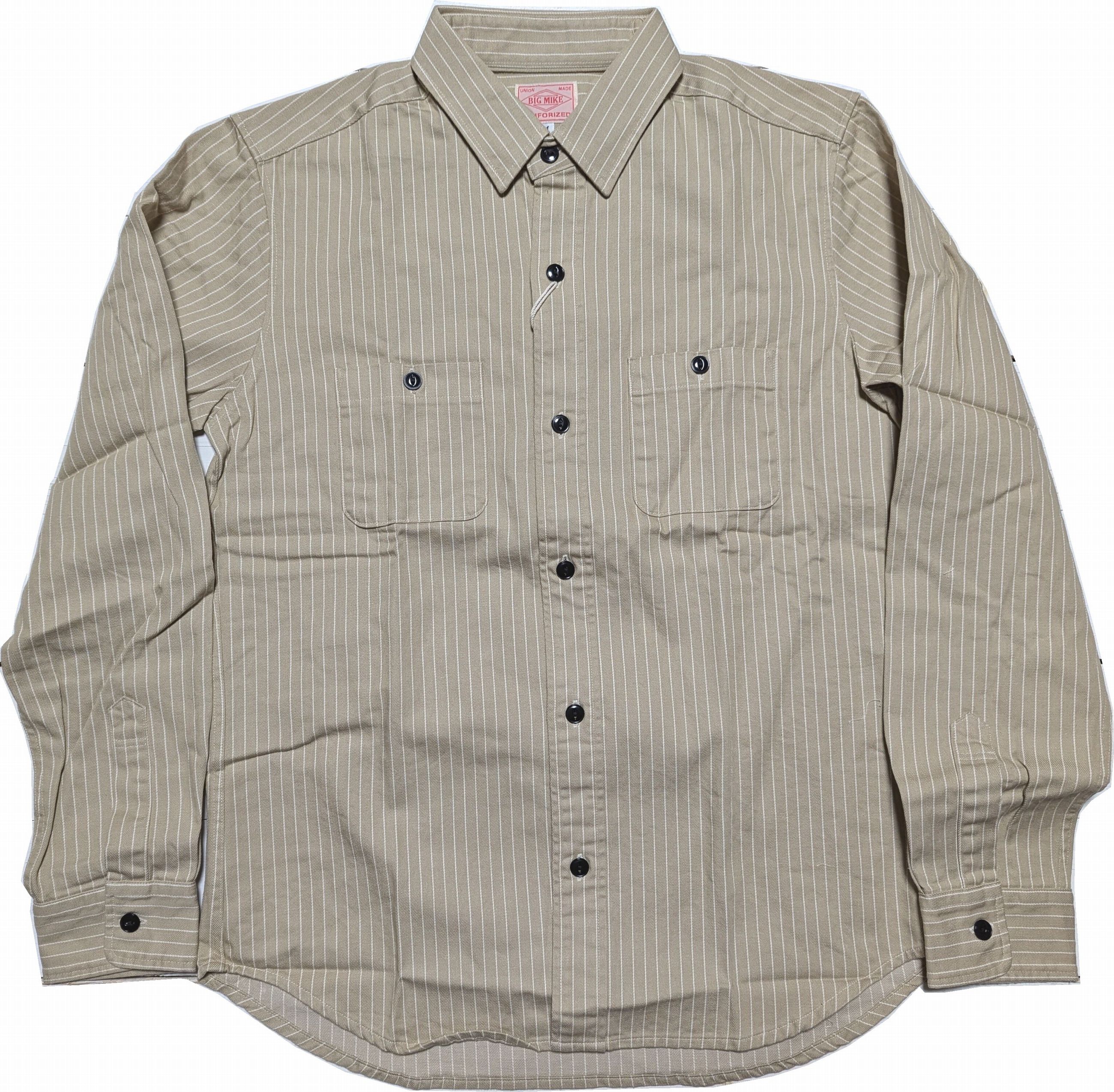 長袖 ヒッコリーストライプ ワークシャツ ベージュ メンズ HICKORY STRIPE SHIRTS BEIGE 015