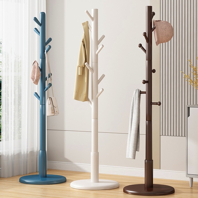 シンプルな無垢材コートラックバッグラック床置き寝室家庭用モダンシンプル収納ラック物干し竿