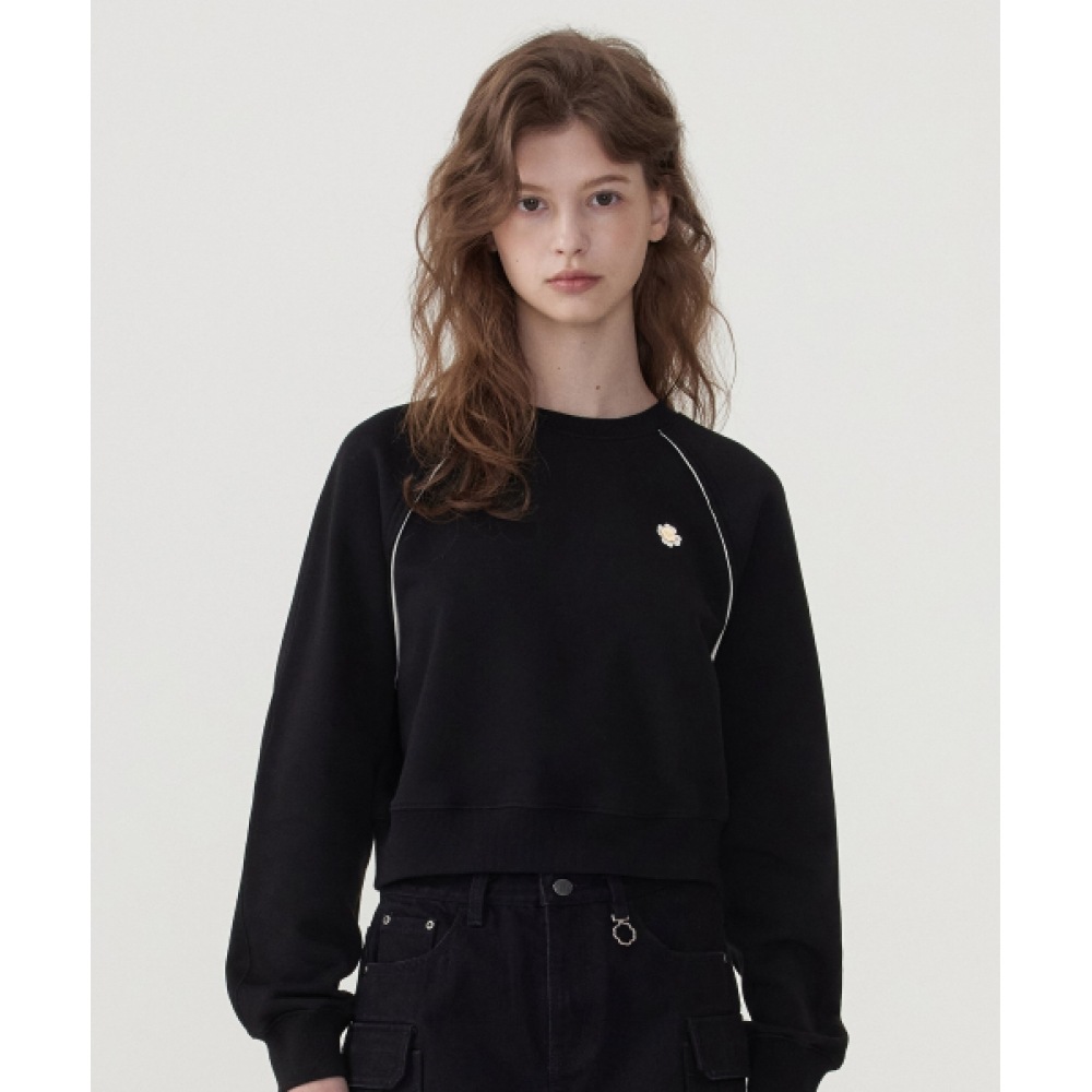 COVERNAT 女性用クロップフィットクローバーハートスウェットシャツブラック