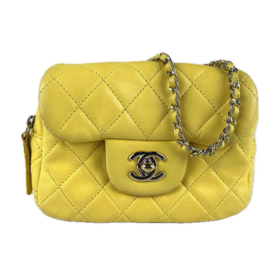 シャネル CHANEL ショルダーバッグ ラムスキン イエロー ゴールド レディース z7876