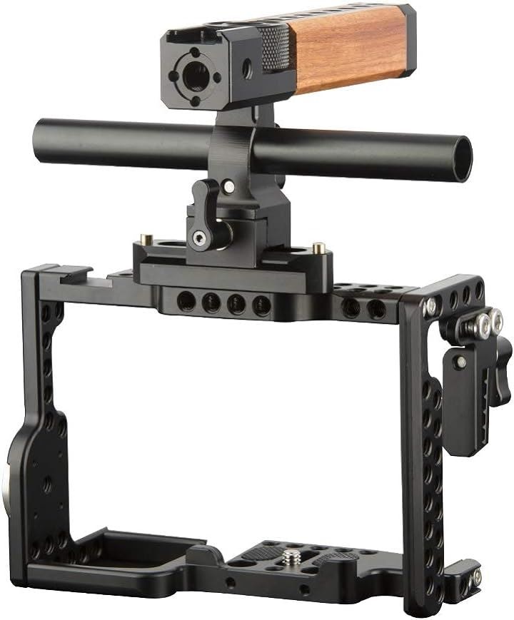 カメラケージキット 木製NATOトップハンドルグリップ HDMIケーブルロック NATOレール 15mmロッド ARRIロゼット付き 滑り止ゴム付き 撮影キット―299( ブラック)