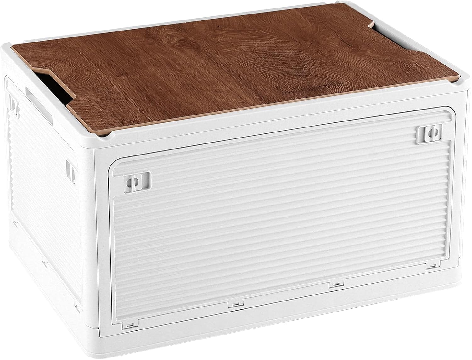 折りたたみ収納ボックス 木製蓋付き キャスター付き 全方向取出可能 積み重ね 組立簡単 多機能 強耐荷重 大容量 大型 おしゃれ 幅40.5cm×奥行29cm×高24cm ホワイト 単品 アウトドア