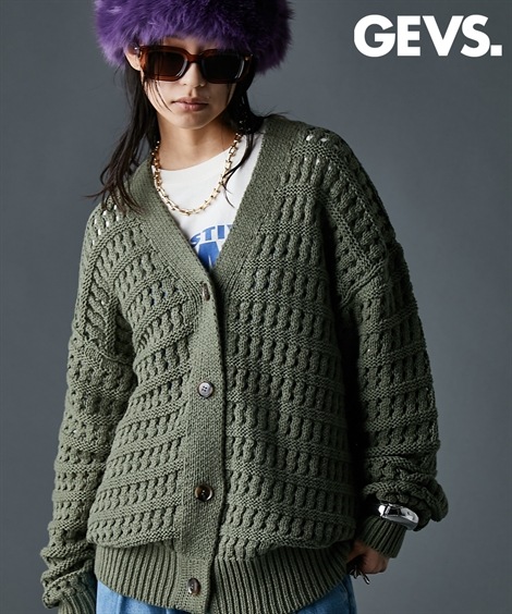 カーディガン ポコポコVネックニットカーディガン 大きいサイズ有 GEVS.