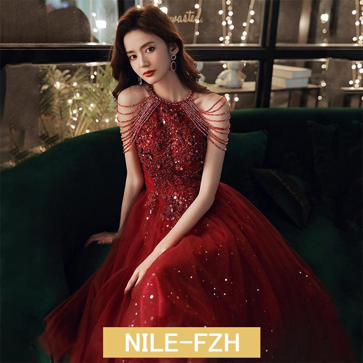 イブニングドレス ワイン赤 ミモレ丈ドレス 結婚式ドレス 二次会ドレス ロングドレス 発表会ドレス ワインレッド 演奏会ドレス Aライン パーティードレス