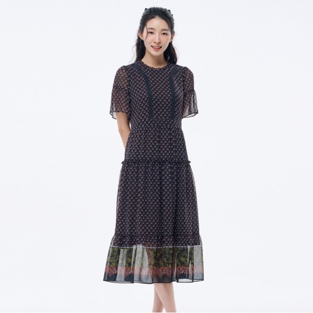 (C) ラインかぎ針編み柄ワンピース (SGOAG0572)