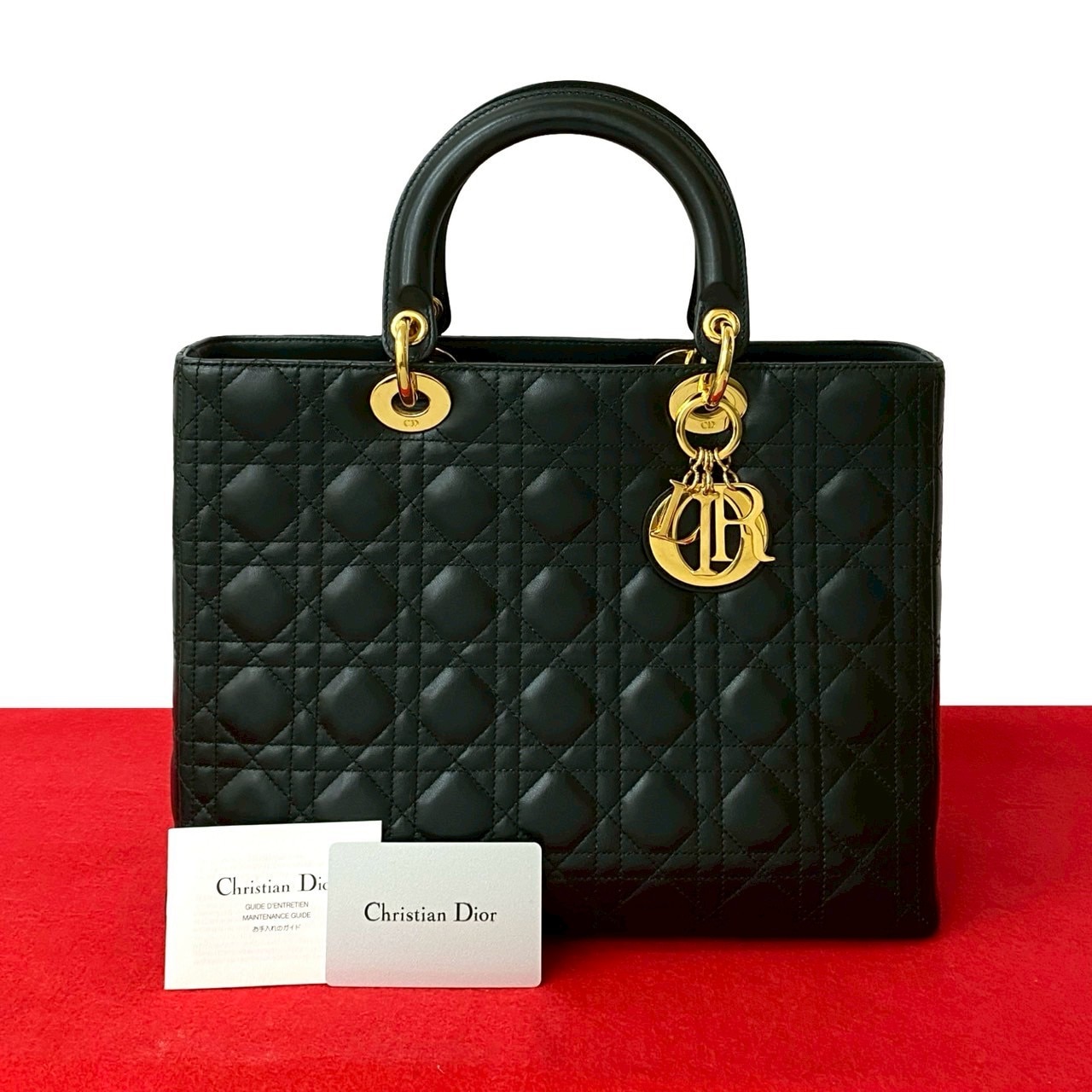 レディディオール カナージュ ステッチハンドバッグ レザー ブラック 24557