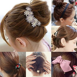 ❤2 人気沸騰のヘアアクセサリー❤ ヘアゴム ブレスレッド 韓国風 海外セレブ愛用 ヘアアクセサリー リボン ストーン ゴールド シルバー 羽 フェザー OL ヘアカフス プレート