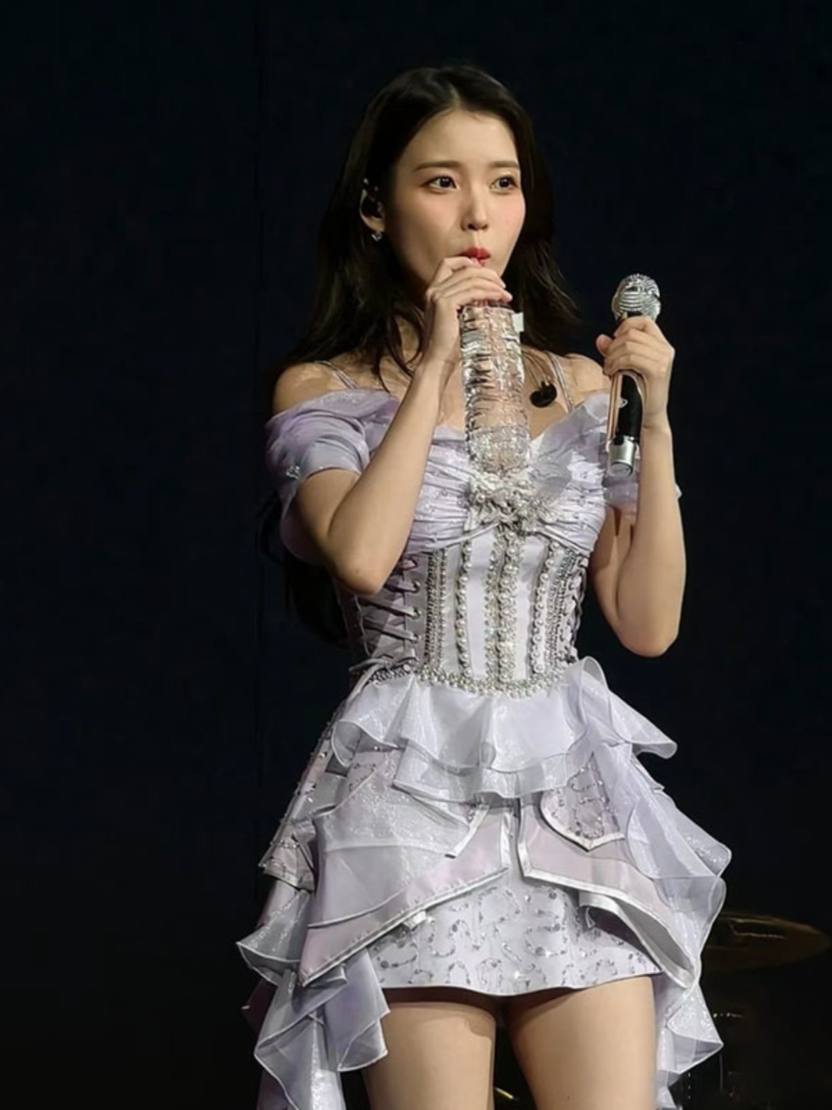 IuガールズグループleeJi-enのパフォーマンスコスチュームパープルフェアリードレスカラーダンススリムフィットパフォーマンスコスチューム