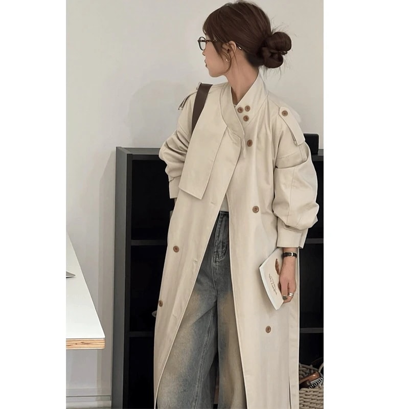 トレンチコート ミディアム丈トレンチコートコート女性白2025春新作モデルコート