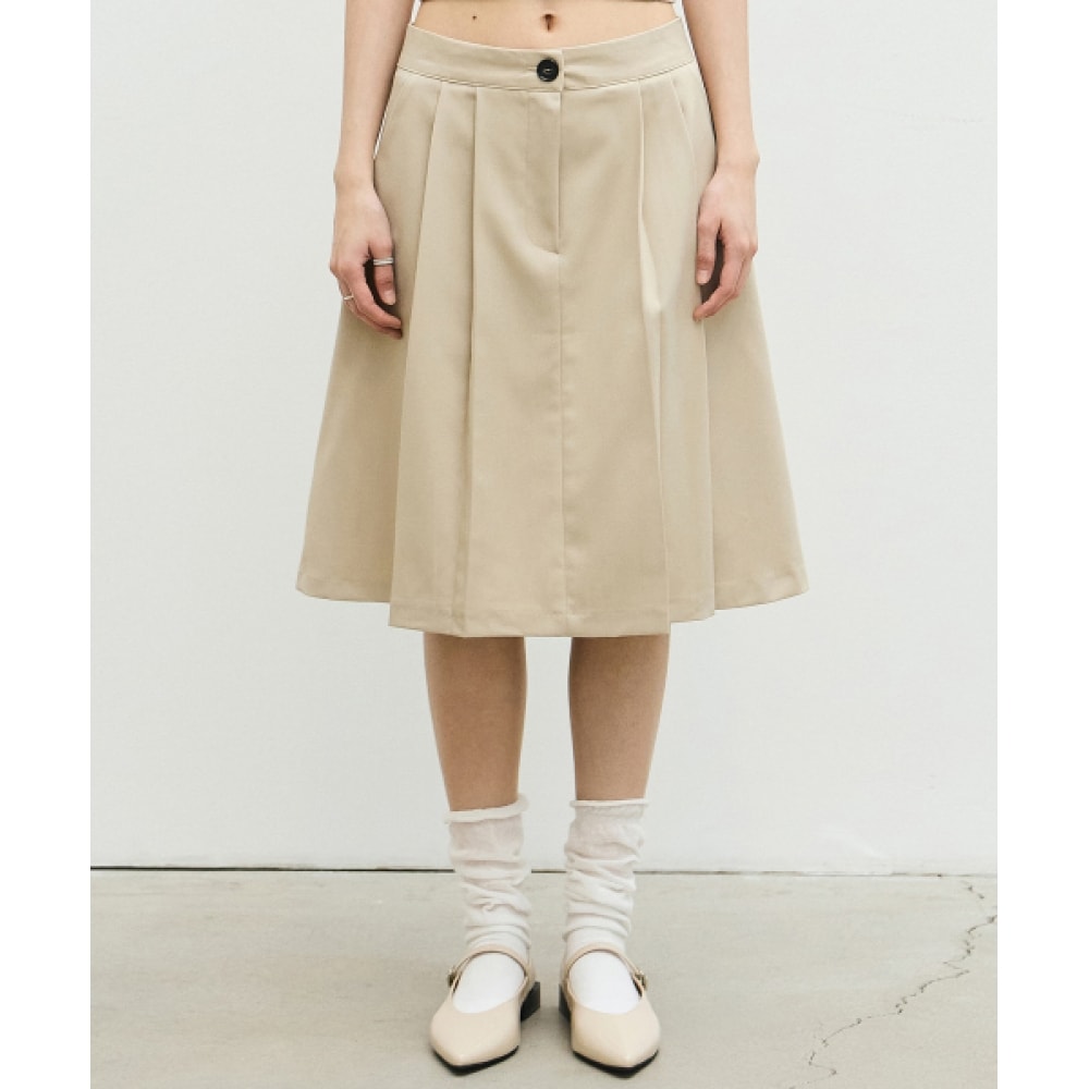 ニック&ニコールミディピンタックフレアスカート_ベージュ