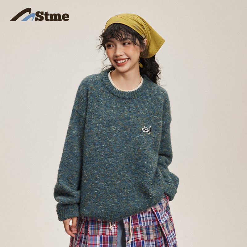 早乙女恵子 さおとめ 和レトロ ルーズ ベーシック モヘア糸 カラー ドット 刺繍 ラベル セーター 秋冬