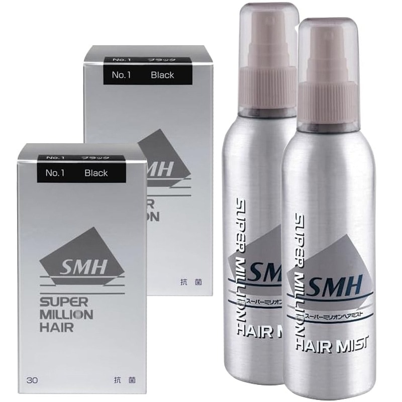 ルアン スーパーミリオン ヘアー ブラック 30g ×2 + ミスト ヘアミスト 165ml x2 セット ボリューム ふりかけ 薄毛 抜け毛 白髪 対策 増毛パウダー 髪 頭皮 分け目 薄毛隠し