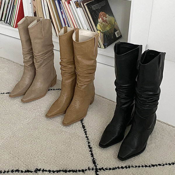 ロングブーツ ウエスタンブーツ ポインテッドトゥ 刺繍