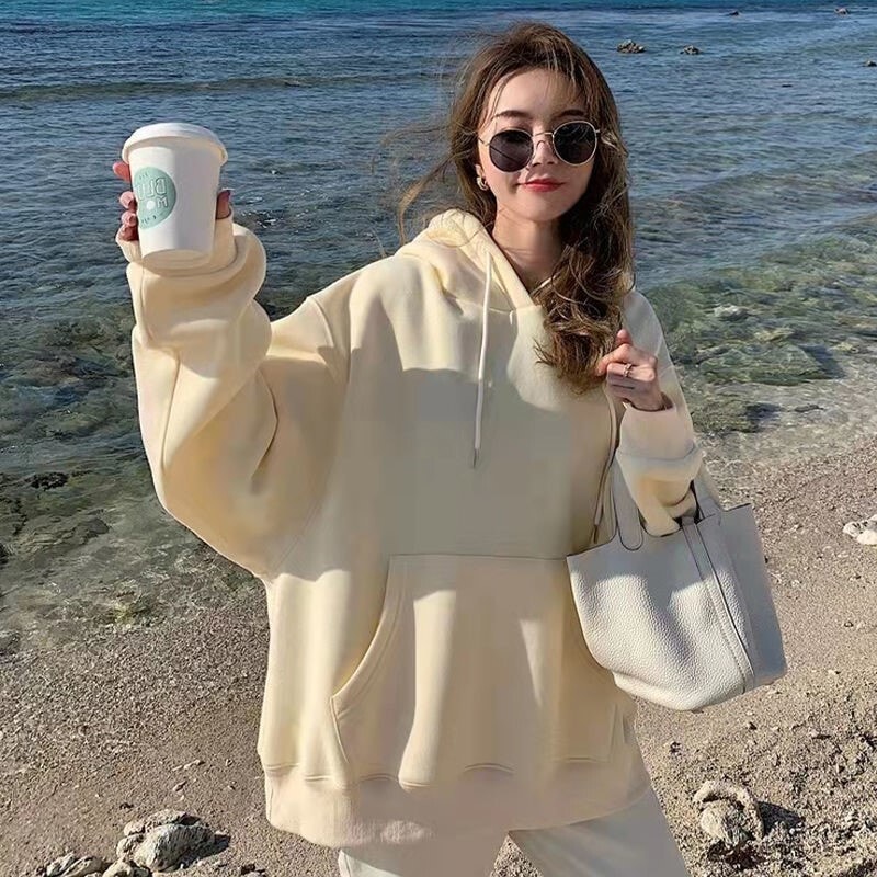 フーディー トップス プルオーバー パーカー クリームイエロー ミディアム丈 長袖 リブ袖