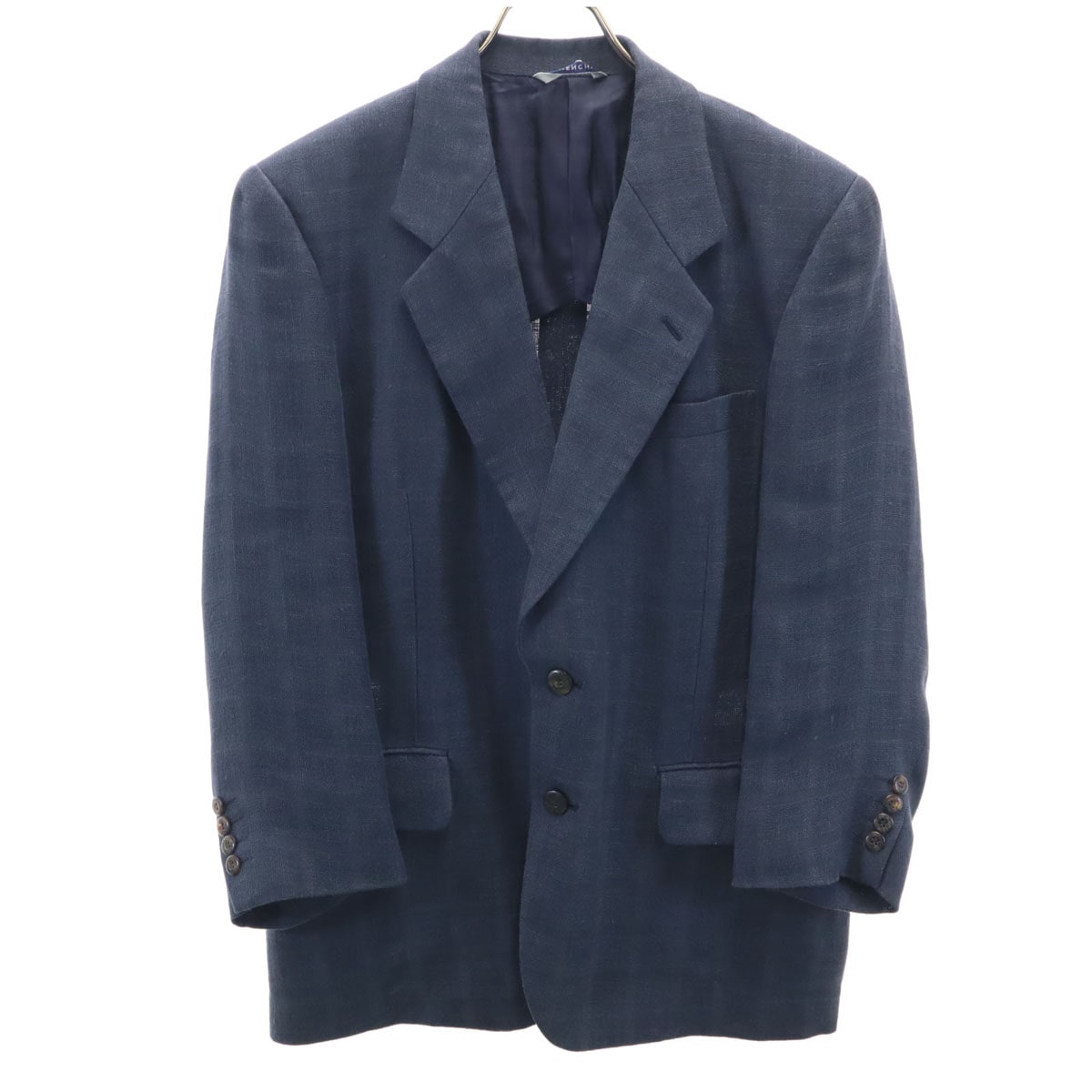 90s リネン オールド チェック柄 テーラードジャケット S チャコール メンズ 古着