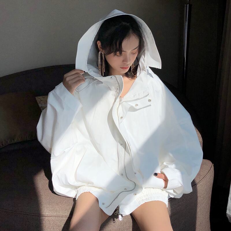 レディース 上着 羽織り コート アウター ビックシルエット フード付き ウインドブレーカー