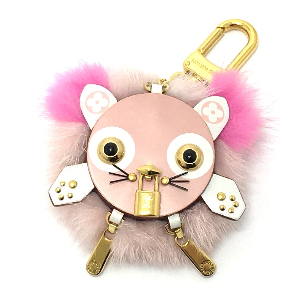 キーホルダー M63093 ビジューサック ワイルドファー 猫 モチーフ カバン チャーム ファー ピンク