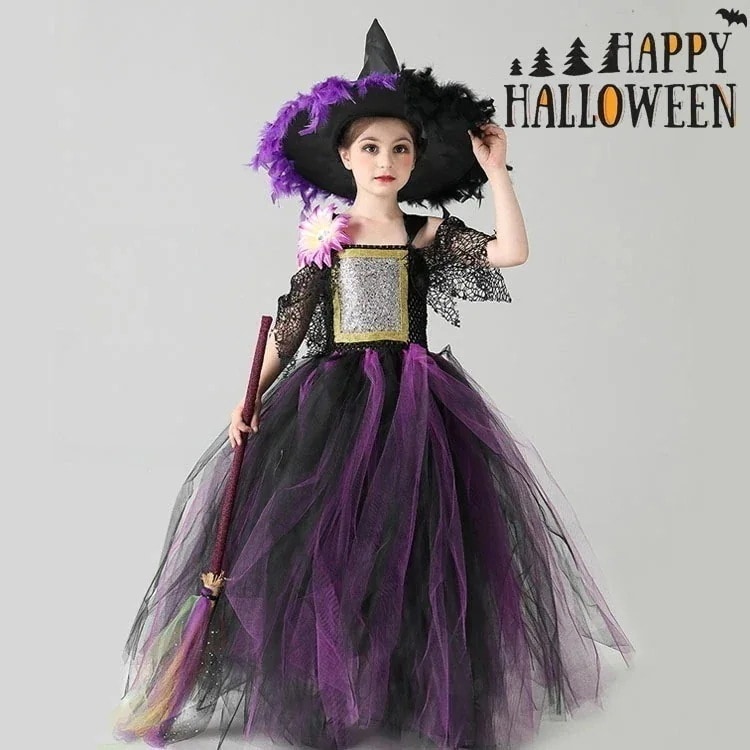 【即納】【TIK TOK人気新品】子供 ハロウィン 衣装 女子 魔女 子供 コスプレ 仮装 キッズ 変装 コスチューム 魔法使い ワンピース パーティー 仮装 子ども ガールズ ドレス 女子 幼稚園