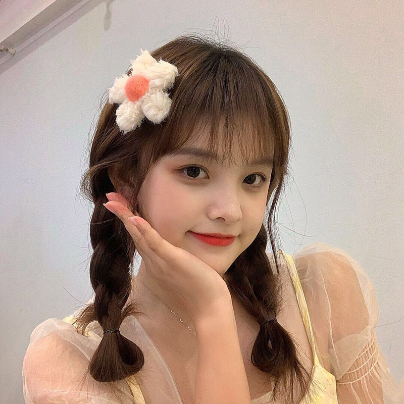 ヘアクリップ ヘアクリップ かわいいモコモコの花ヘアピンヘアアクセ 女子学生韓国ファッション