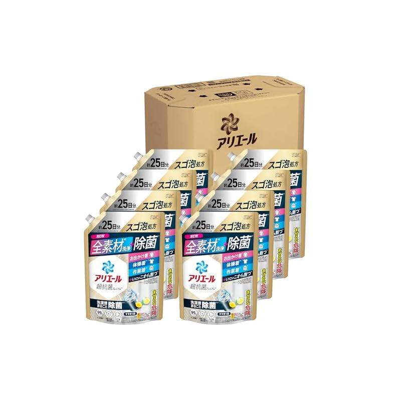 アリエール 洗濯洗剤 液体 超抗菌プレミアム 洗濯槽まるごと除菌 スッキリひかえめな香り 詰め替え 625gｘ8袋 [ケース品]