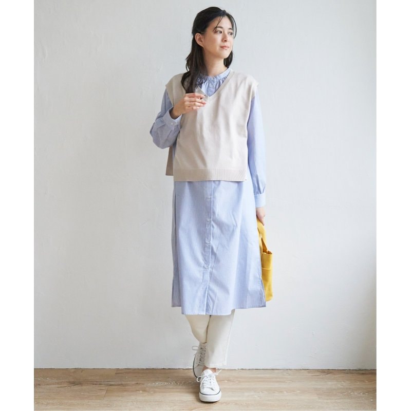 【2点セット】ニットベストシャツワンピセット