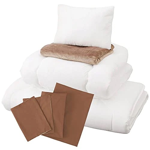 アイリスオーヤマ 布団セット 毛布付き8点セット 収納バッグ付 ウレタン入り敷布団 フランネル毛布 車中泊アウトドアにも シングル KFS-U8S ブラウン