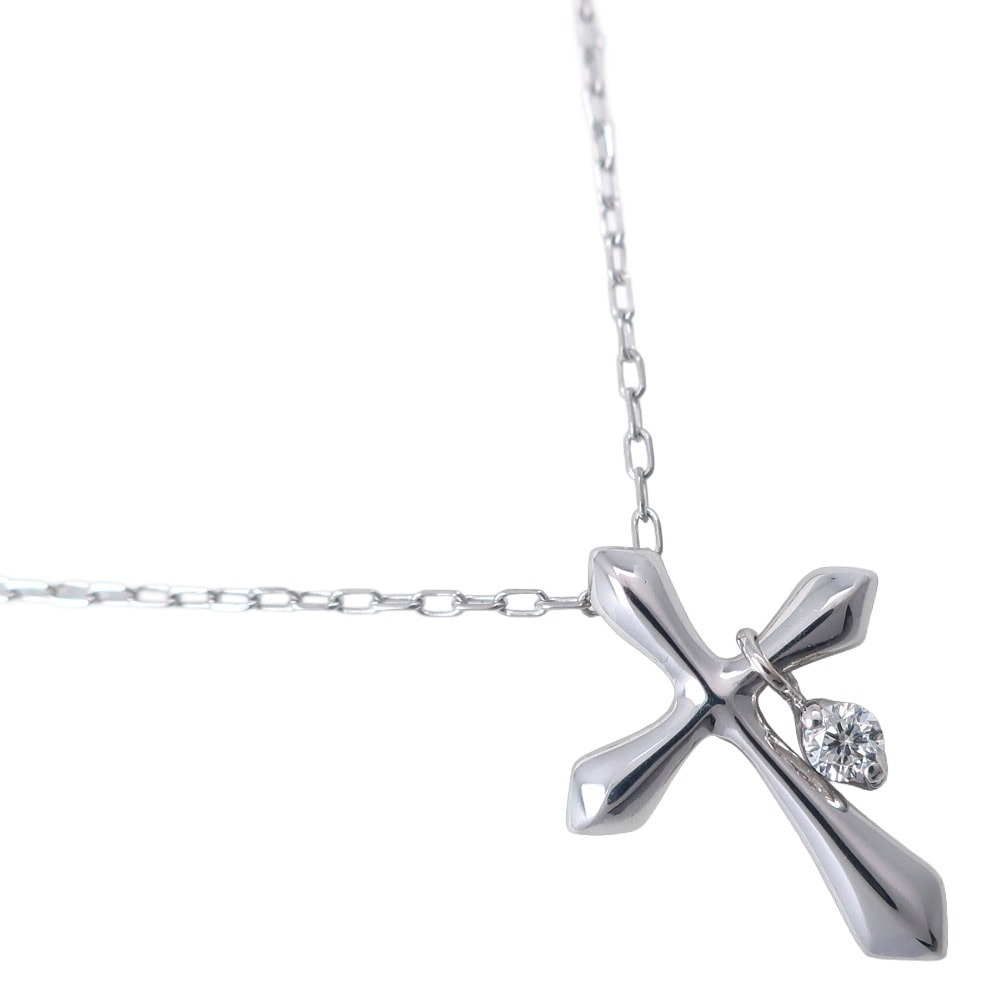 クロス 1P ネックレス K10ホワイトゴールド ダイヤモンド 0.03 約1.1g レディース 中古品 A+ランク