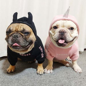 【SALE返品交換不可】犬 フレンチブルドッグ フレブル 服 裏起毛 パーカー 秋 冬 ハロウィン コスプレ Tシャツ 暖かい 悪魔 デビル コーギー ブルドッグ 中型犬 多頭飼い ペットウェアKM1