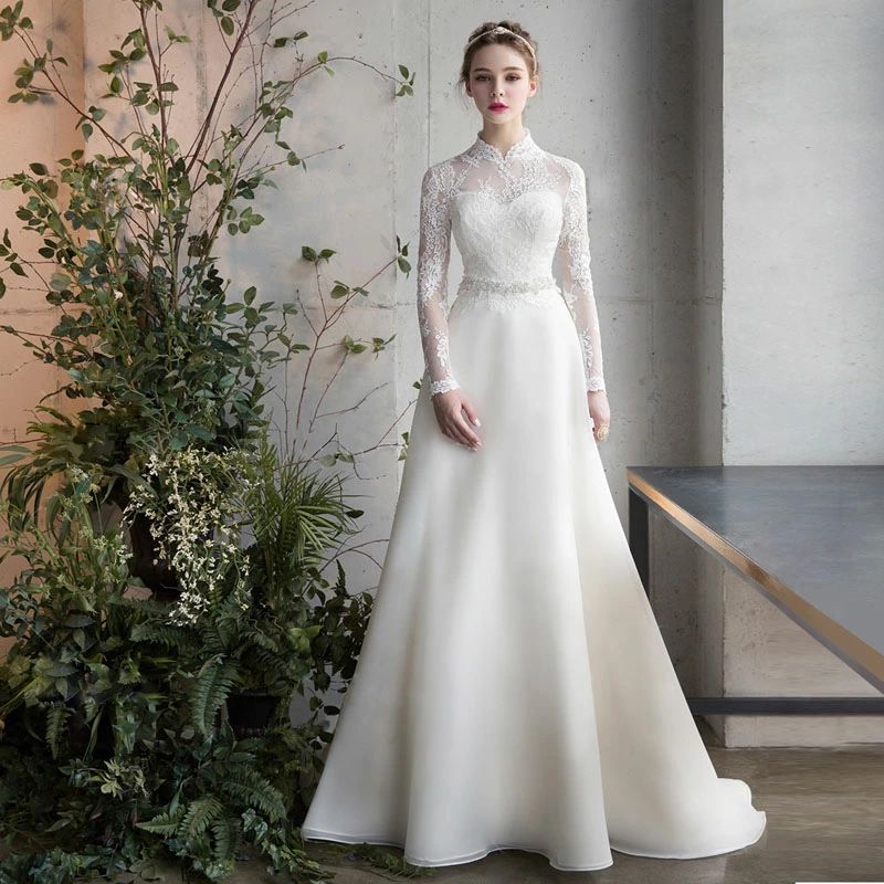 今日限りで披露宴 結婚式 上品 ファスナー セミオーダー スタンドカラー フォーマルドレス 挙式 dress Wedding ロングドレス レディース 結婚式 リゾートドレス Ａライン 二次会 ウェ