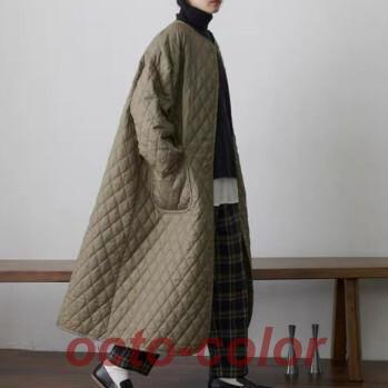 キルティング ロング ジャケット アウター ロング ロング丈 袖あり 長袖 襟付き 厚手 かわいい 大人可愛い きれいめ シンプル カジュアル 大人 おしゃれ お洒落