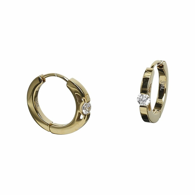 [Negozietto] ネゴツィエット ピアス W1S15-HH03G 低金属アレルギー ステンレス 316L フープ 中折れ 3mm CZ付 2mm×15mm ゴールド