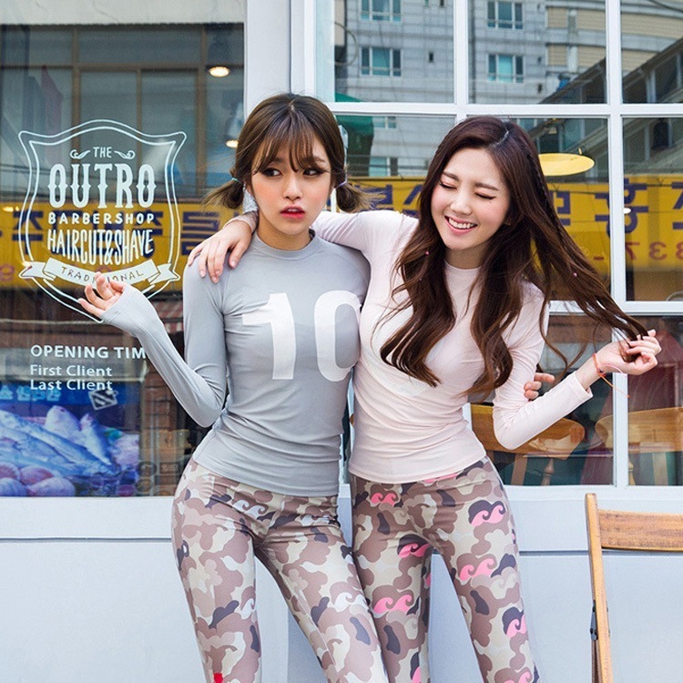 スイムウェア セパレート 水着 上下セット 3ピース 韓国 レディース 3点セット ビキニパンツ ロングパンツ 長袖水着 ラッシュガード レギンス スキニー カモフラ柄 迷彩