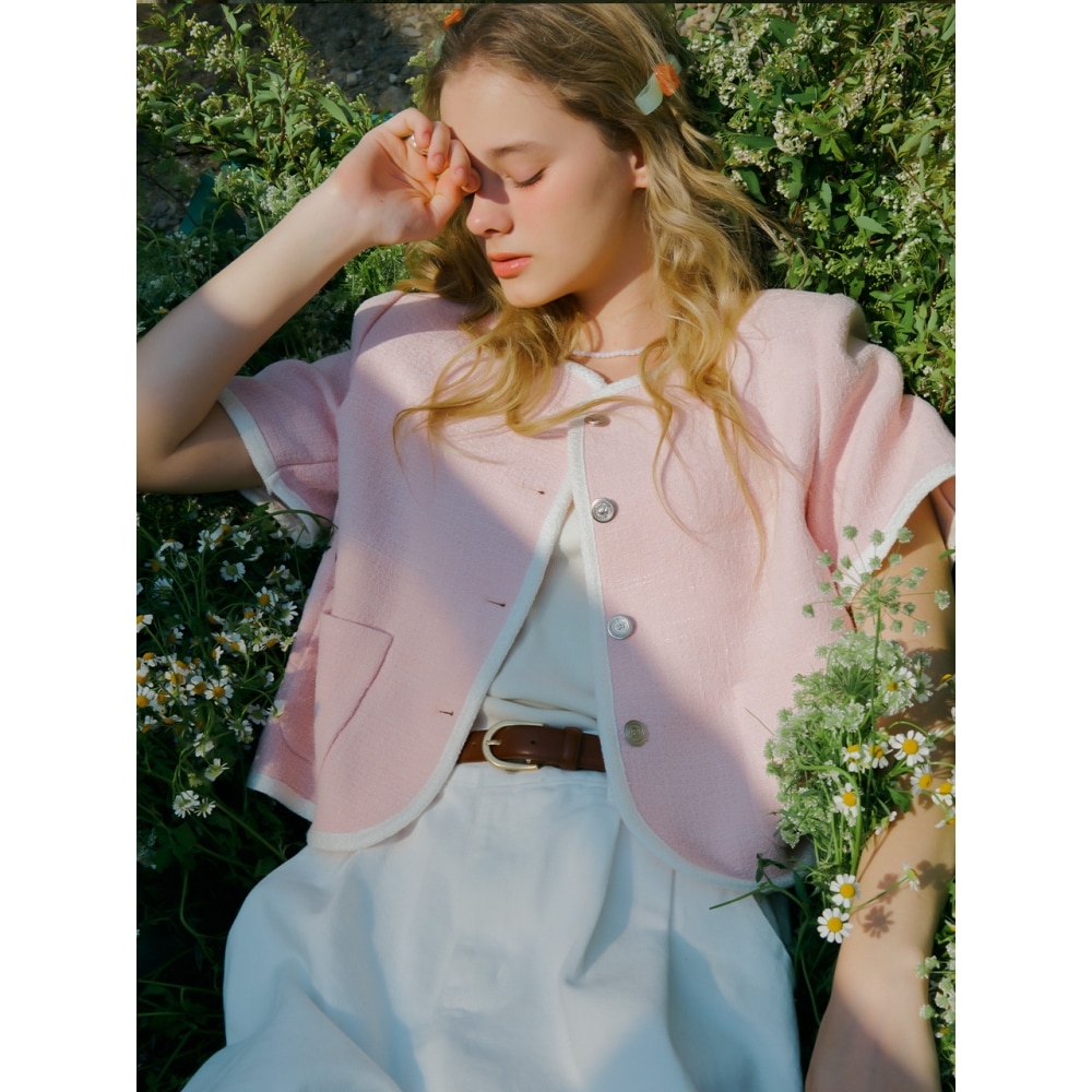 TILLIDIE ハーパーラインツイードジャケットピンク