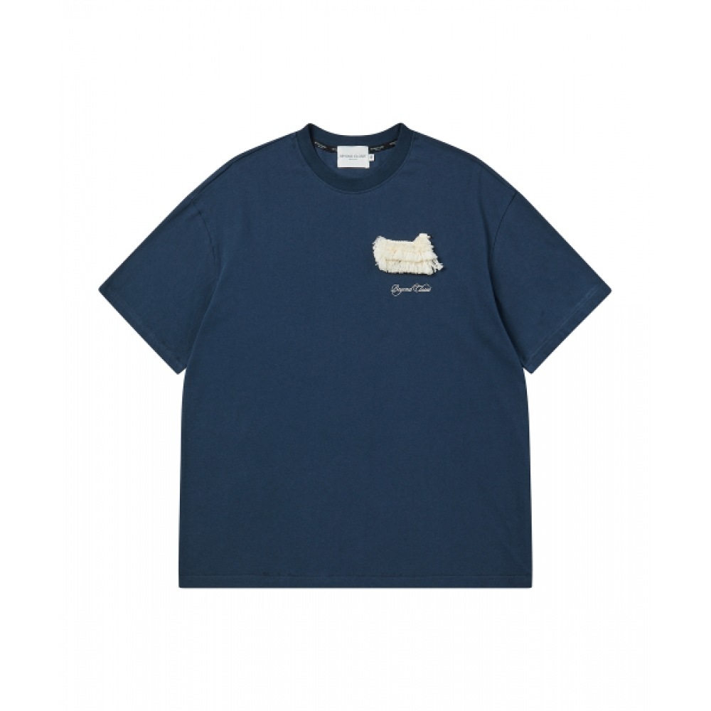 BEYOND CLOSET ハンドメイドアートワークドッグディテールショートスリーブ T シャツネイビー