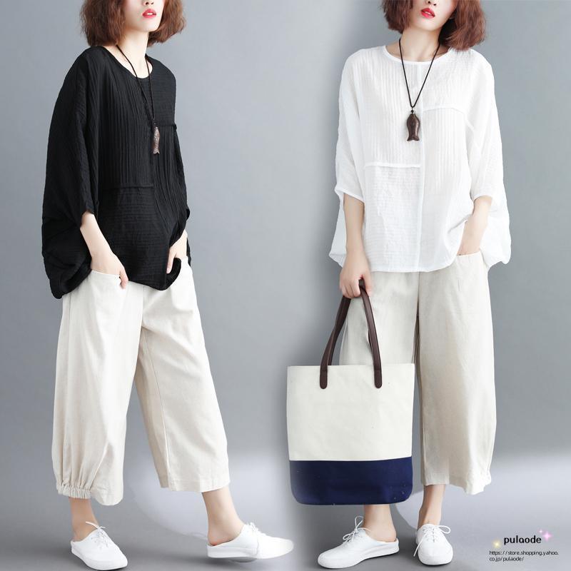 [新品][セール]セットアップ 森ガール レディース Tシャツ ガウチョパンツ 九分丈 体型カバー ゆたり 大きいサイズ カジュアル トップス