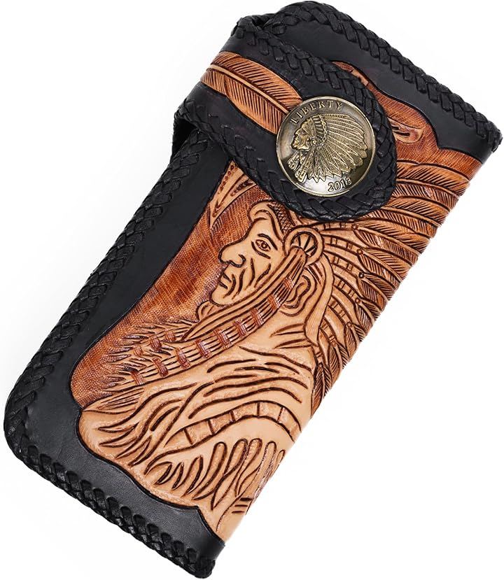 バイカーズウォレット 長財布 ライダースウォレット レザーウォレット 二つ折り メンズ 本革 ヌメ革 革財布 牛革 メンズ長財布 ロングウォレット 長サイフ (ナチュラル)