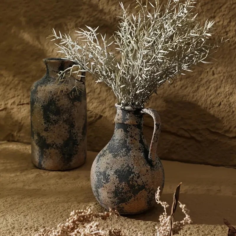 花瓶 セラミック 涙滴型 幾何学模様 フラワーベース フラワーアレンジメント ヴィンテージ調 シャビーシック ドライフラワー インテリア 4-7