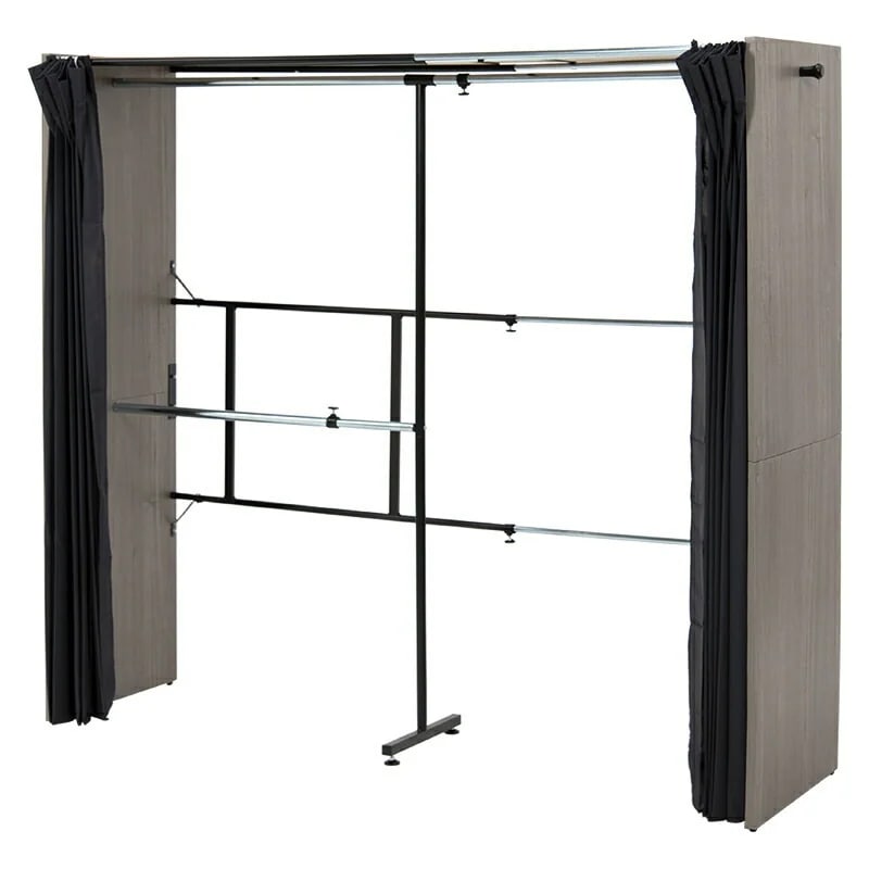 伸縮クローゼット（グレー）　VR-7242GYスペースに合わせて伸縮可能なクローゼットハンガーカーテン付き