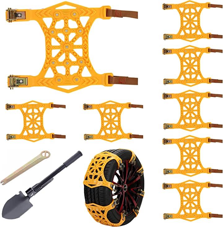 タイヤ スノーチェーン スノーヘルパー 車 雪道 凍結 脱出 ＆ スコップ 8個セット 工具付き(タイヤ幅 165～265)