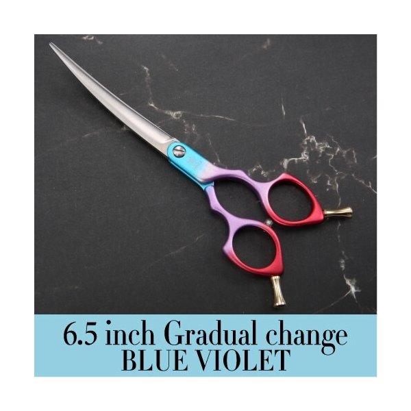 フェニスプロフェッショナルカラフルな6.5インチ湾曲グルーミングはさみペットシザー犬用猫 6.5 blue violet