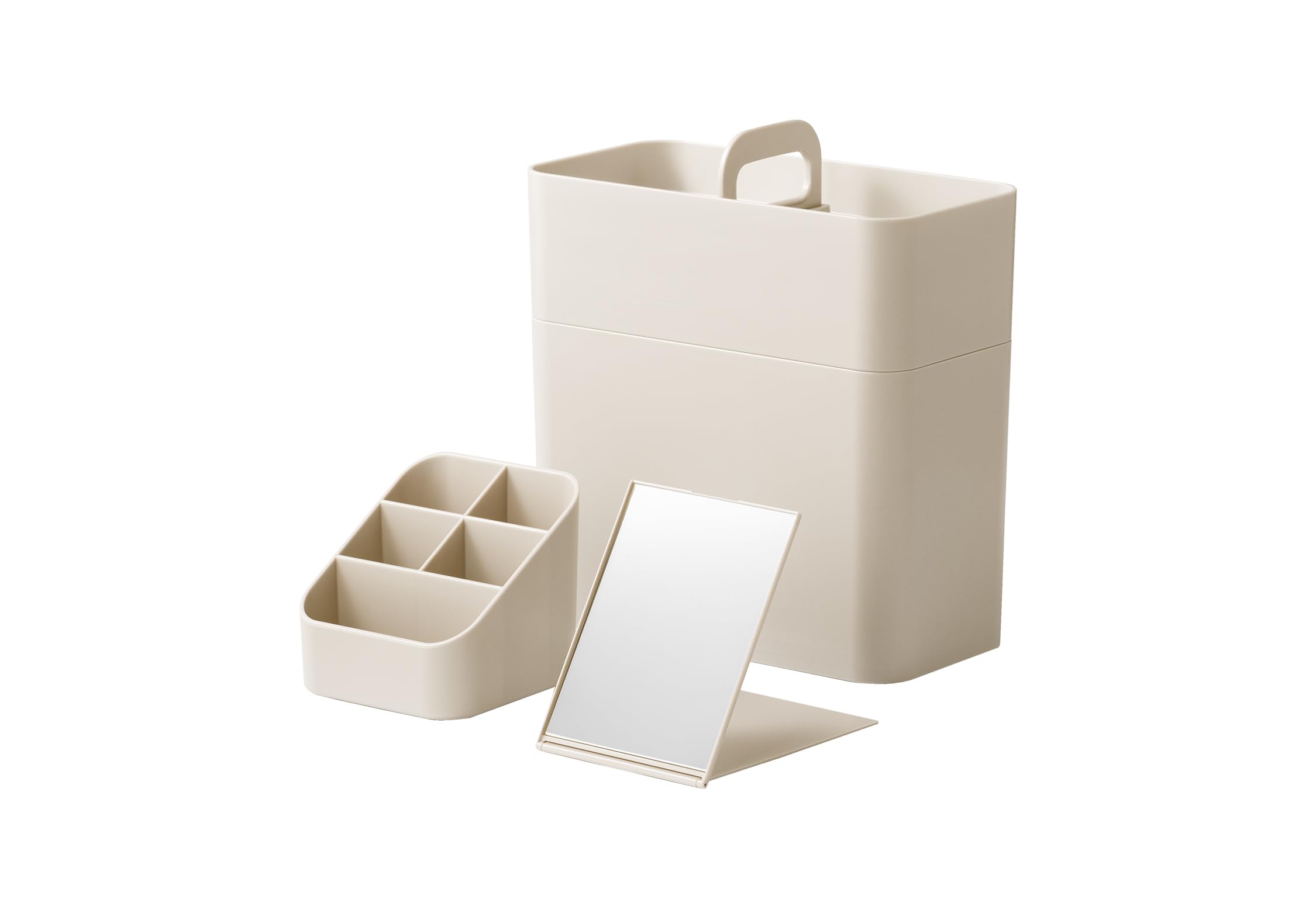 ライクイット (like-it) 持ち運びができるメイクボックス 収納ケース 鏡付き ドレッサー 汚れてもお手入れしやすいプラスチック製 スリム 約幅11x奥21x高23cm ベージュ 日本製