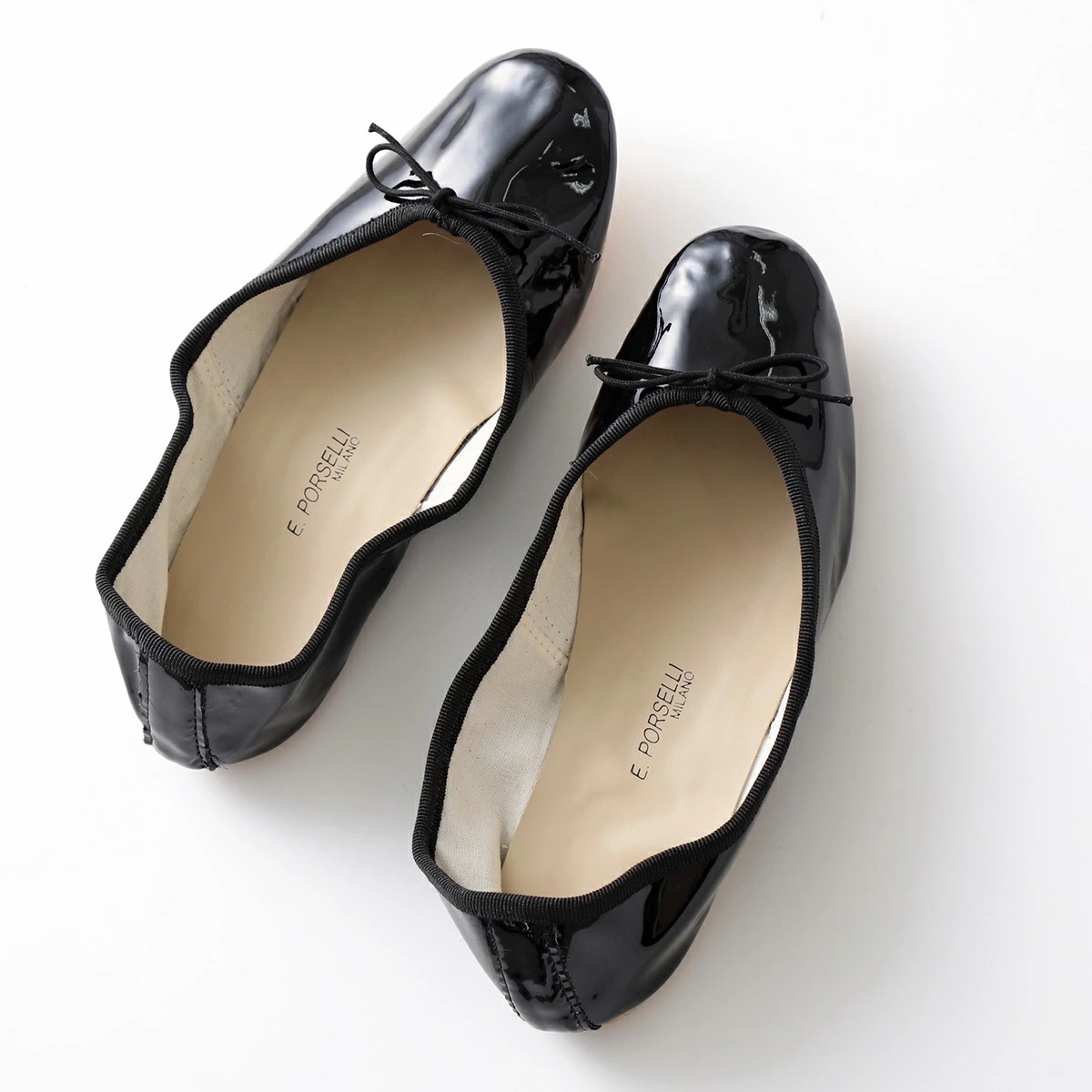 PORSELLI ポルセリ バレエシューズ BALLERINE 95 PATENT レディース フラット パンプス リボン ラウンドトゥ パテント レザー 靴 NERO