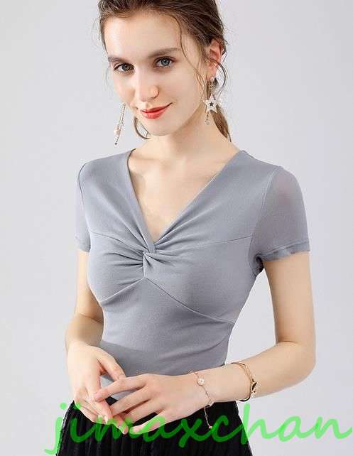 サマー　胸開き Ｔシャツ 中袖 タートルネック セーター レディースファッション タートル 胸開きタート セクシー Vネック ベアトップ ベアトップ 韓国風 胸元