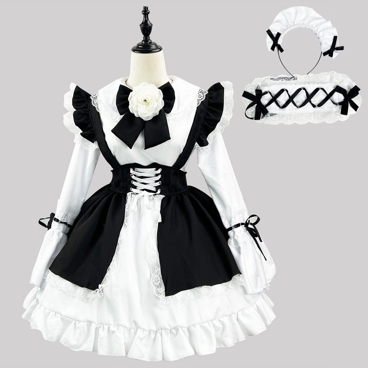 【2025新作】S-4xlかわいい日韓lolitaメイド服白黒少女ワンピースロリータ女装セット