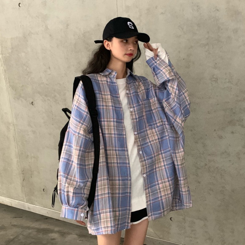 ブラウス トップス 襟付き チェック柄 ドロップショルダー 前開き 長袖 オーバーサイズ 大人可愛い シンプル 上品 お洒落 こなれ感 無地 OL 通勤 学生 通学 デート お出かけ 休日 イベント