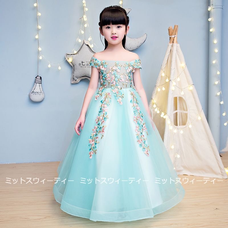 子供 ドレス ピアノ発表会 女の子 子供ドレス ワンピース 衣装 花柄 青 結婚式 コンクール 発表